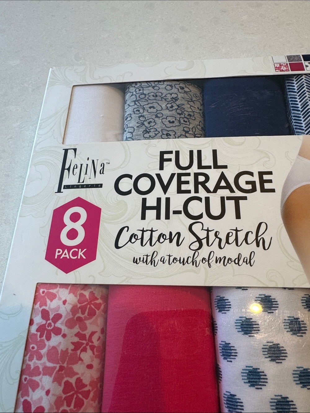Felina Full Coverage Hi-Cut Cotton Stretch Panties - Pink & Blue Pack (8 Pack) - Picture 3 of 5
